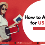 Woman holding passport and luggage representing how to apply for a US visa step-by-step