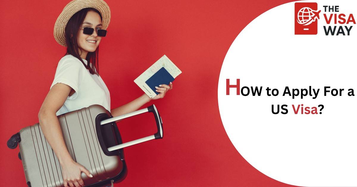 Woman holding passport and luggage representing how to apply for a US visa step-by-step