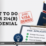 214(b) visa denial notice with U.S. passport, visa application form, and tips to improve the next visa application