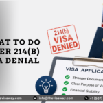 214(b) visa denial notice with U.S. passport, visa application form, and tips to improve the next visa application