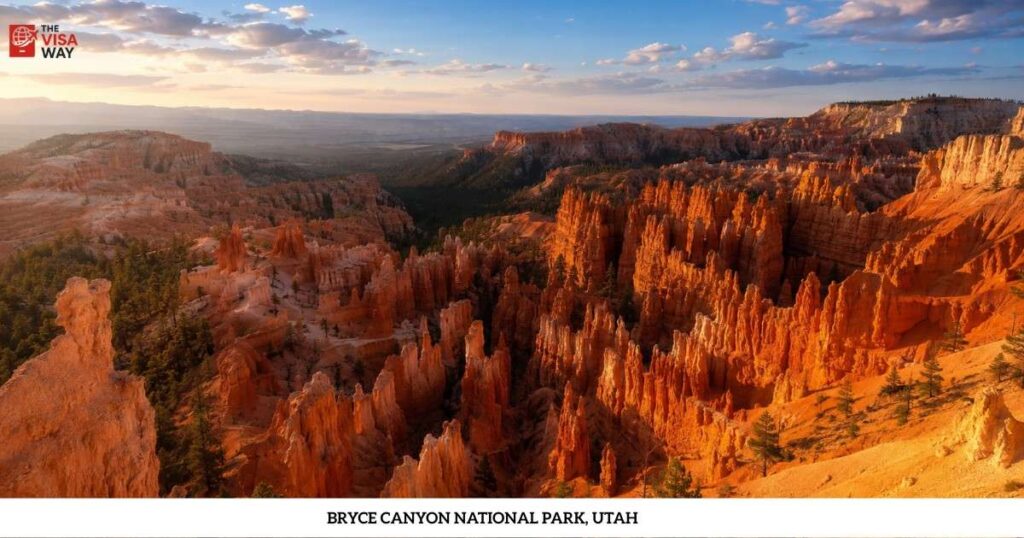 Orange hoodoo rock formations at sunset in Bryce Canyon National Park, Utah