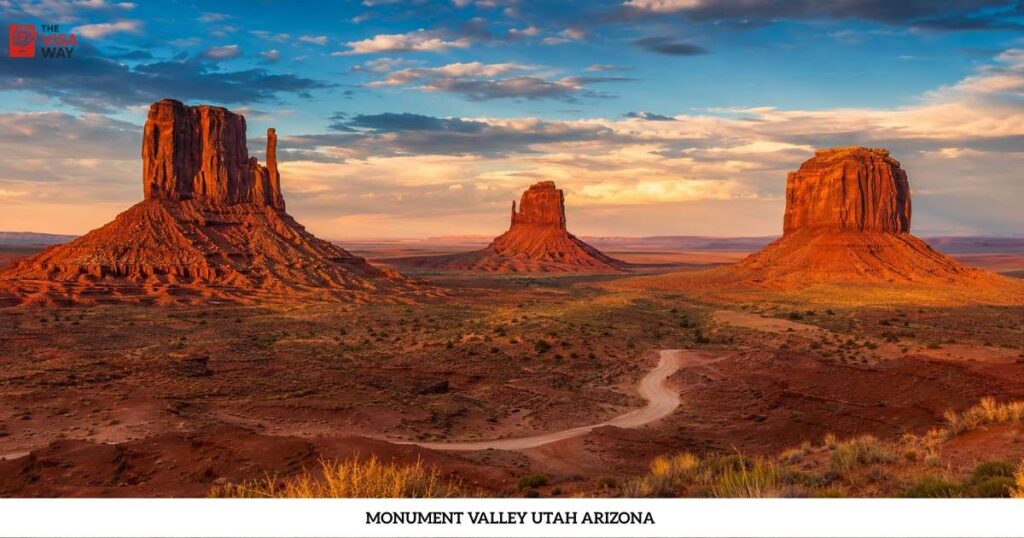 Monument Valley sandstone buttes at sunset on the Utah-Arizona border
